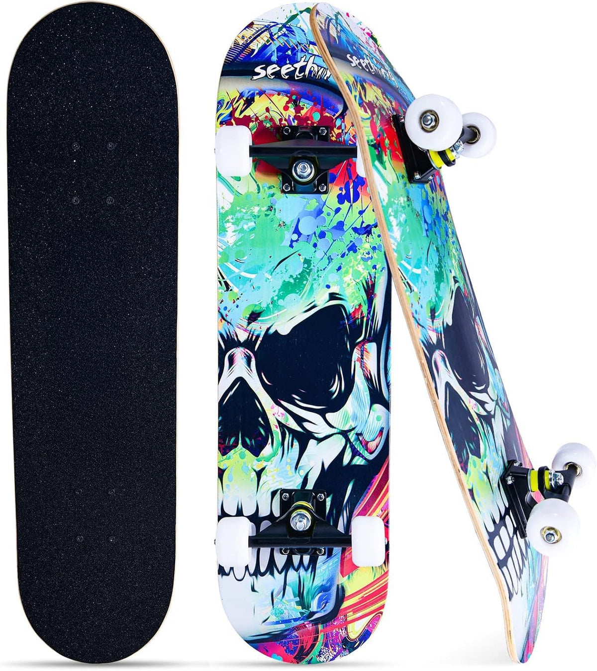 Skateboards for Beginners Kids Boys Girls and Adults, 31''x8'' - Skull