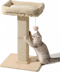 FUKUMARU Retro-Style Cat Scratching Post with Perch for Indoor Adult - Beige