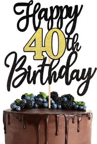 1 PCS Happy 60th Birthday Cake Topper Black Gold Glitter Cheers to 60 - 40th