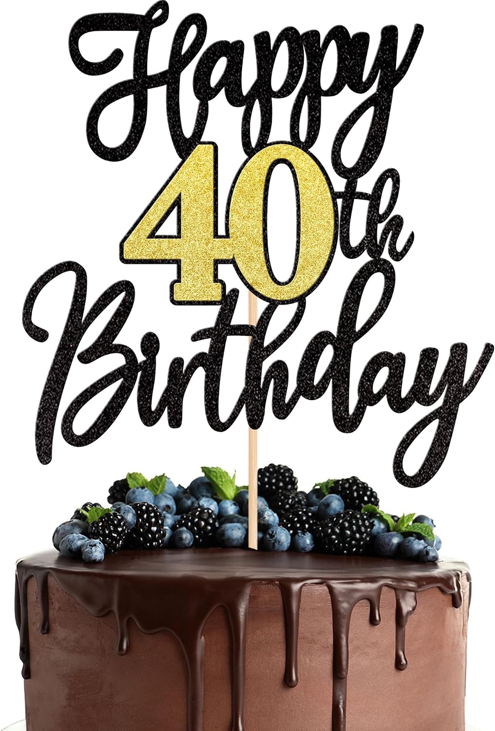 1 PCS Happy 60th Birthday Cake Topper Black Gold Glitter Cheers to 60 - 40th