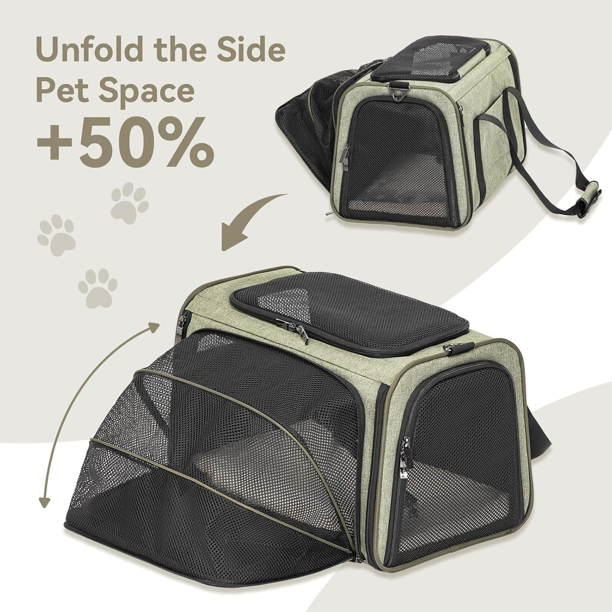 Petsfit Medium Expandable Cat Carrier for Air Travel - 17.0"L x 11.0"W x 11.0"H / Green - image 3