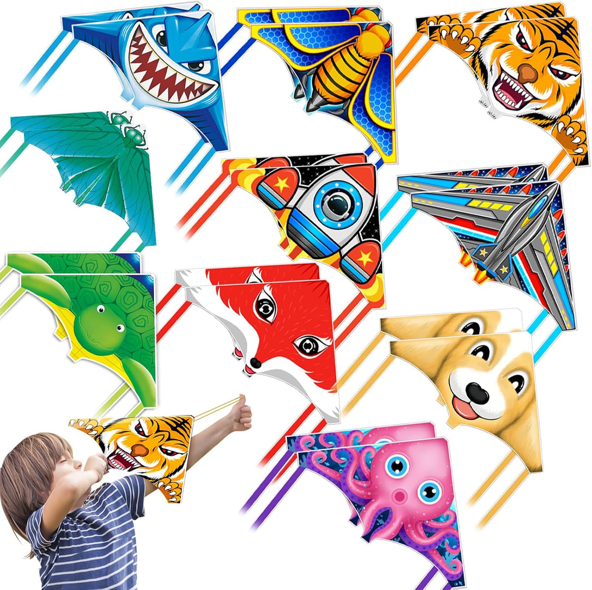 Tcvents mini finger launcher kites for kids with rubber band launchers in bright prints - view 2
