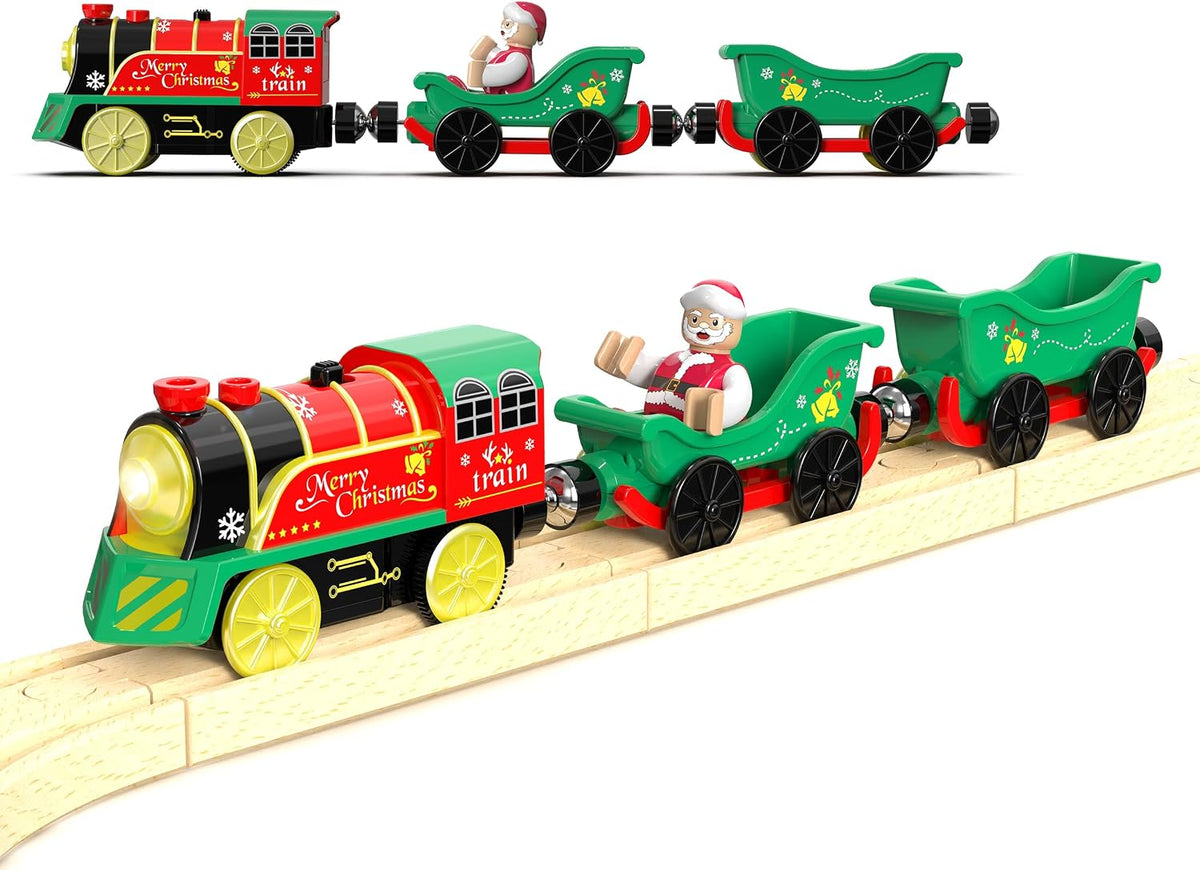 Z MAYABBO battery powered toy train with 2 magnetic cargo cars and action figure