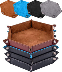 SIQUK 4 Pieces Dice Tray Set Foldable Dice Trays Hexagon Dice Rolling - Camel, Sky Blue, Black and Gray