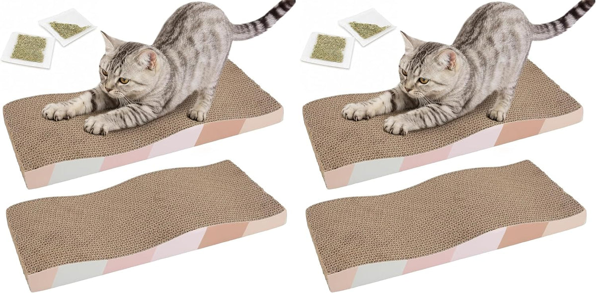 SIDAZON Cat Scratching Board cat Scratcher Cat Scratch Pad Cardboard - 4-Pack