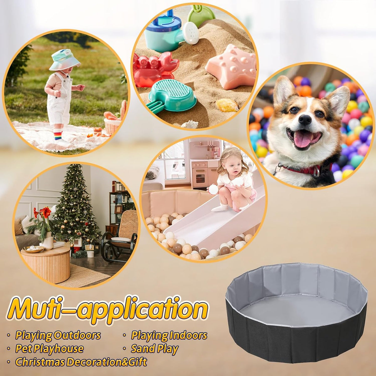 TRENDPLAY beige foldable ball pit play tent for kids, dogs and cats - view 13