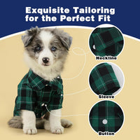 Plaid Dog Shirt: Classic Checkered Style in Pure Cotton for Large - S-(5~7lb) | Chest(~15.5") / Green - image 4