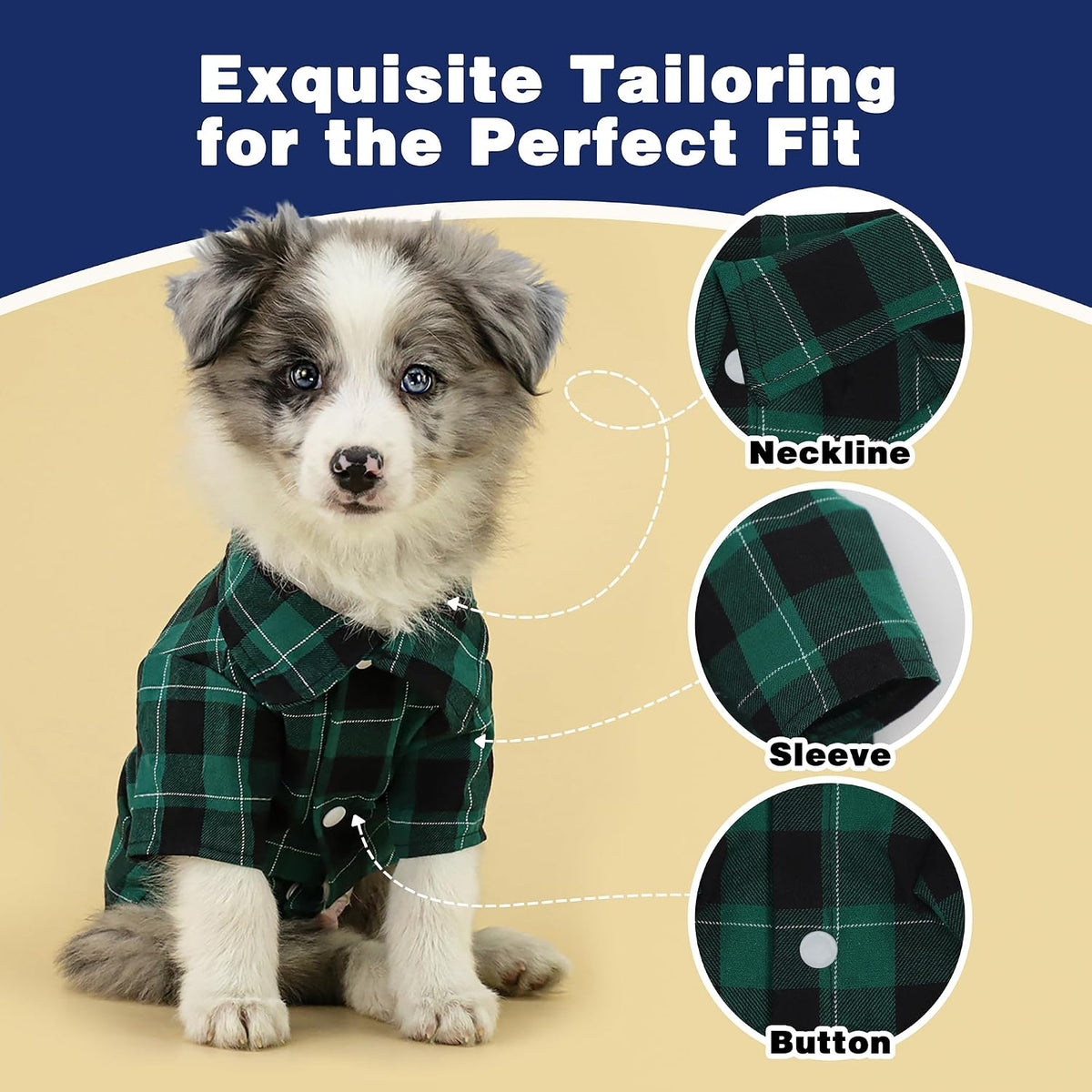 Plaid Dog Shirt: Classic Checkered Style in Pure Cotton for Large - S-(5~7lb) | Chest(~15.5") / Green - image 4