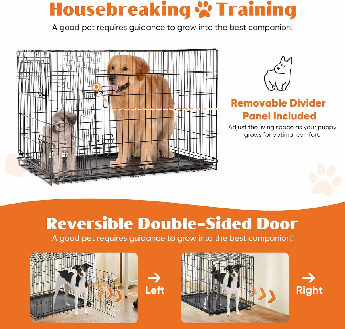 Sweetcrispy 36 Inch Dog Crate, Medium Dog Cage - Double Door / 48.4"L x 30.0"W x 31.3"H - image 4