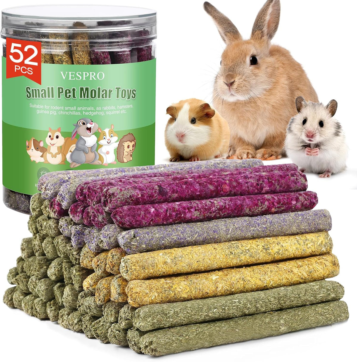 52Pcs Rabbit Chew Sticks, Guinea Pig Toys - 52Pack-Sticks