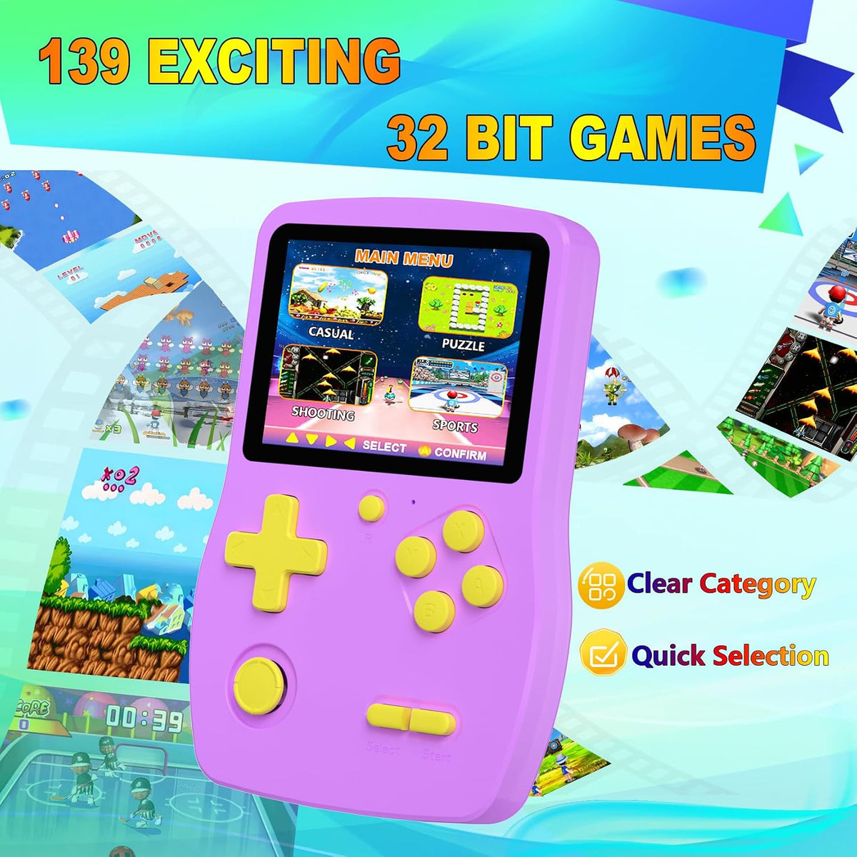 32 Bit Handheld Games for Kids Preloaded 139 Retro Video Games - Purple - image 2