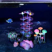4 Pack Glow Aquarium Decorations Coral Reef Glowing Mushroom Anemone - 4 Pcs(coral Reef+branch Coral+mushroom+anemone) - image 2