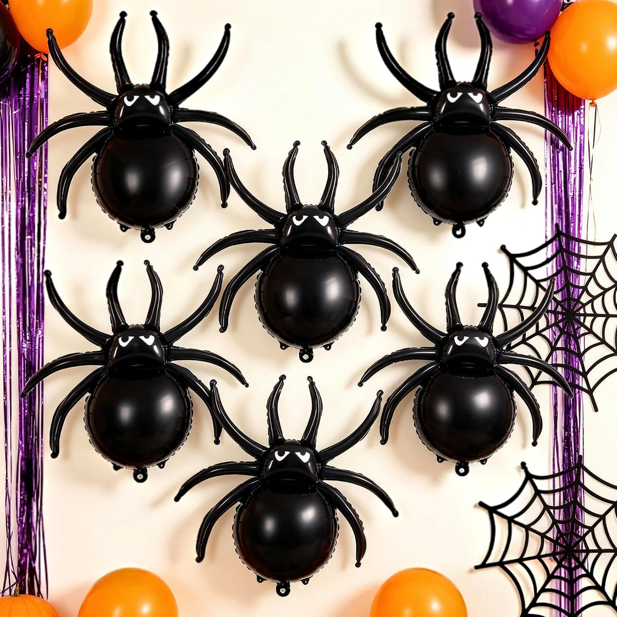 YOTHORN 6 pack black 33 inch spider foil balloons for Halloween