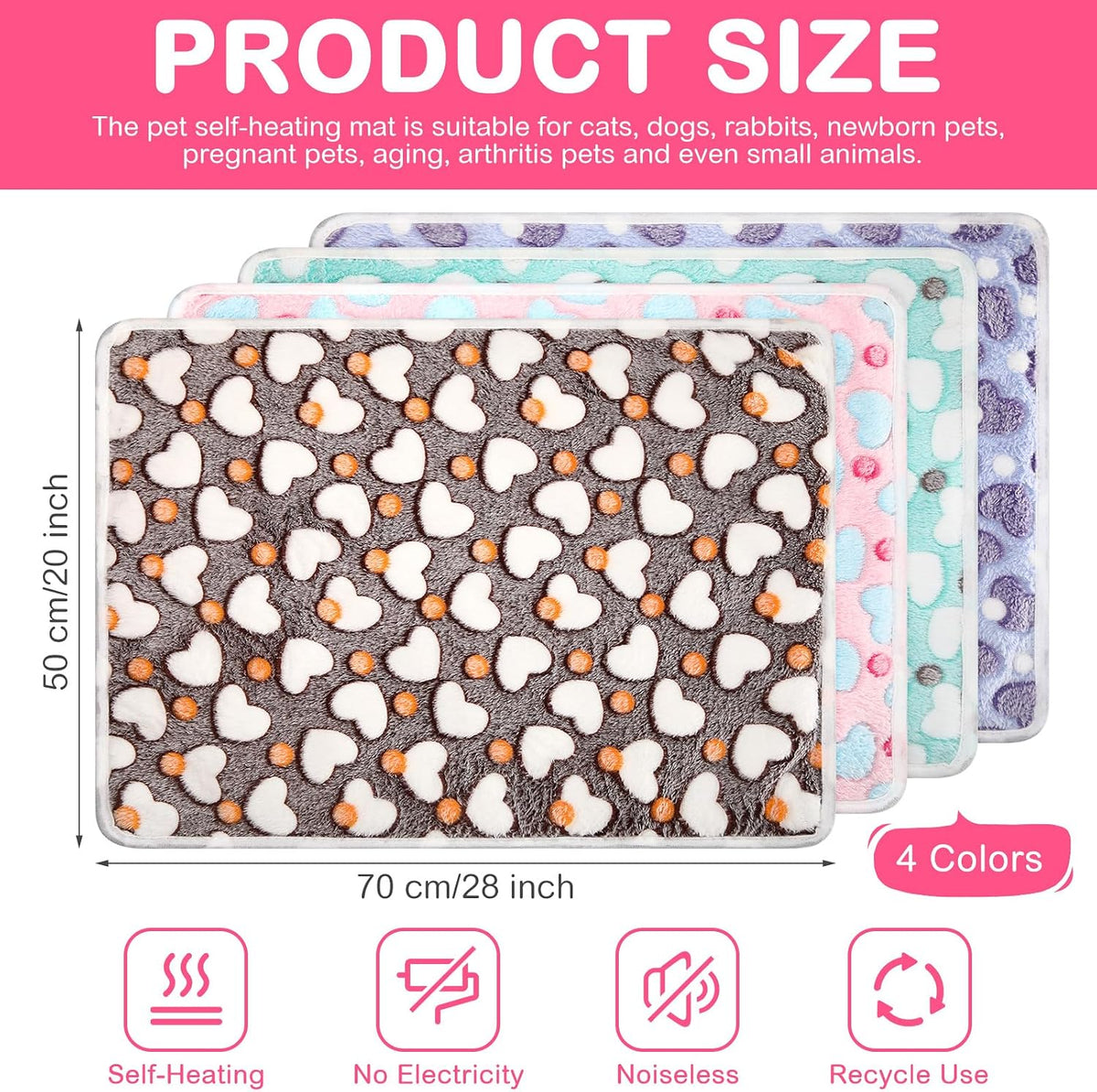 4 Pack Self Heating Cat Pad Self Warming Dog Mat, Heart - Hearts / 20 x 28 Inches - image 2