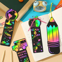 JUNEBRUSHS rainbow scratch art bookmarks with bamboo scratch sticks and colored satin ropes - view 12