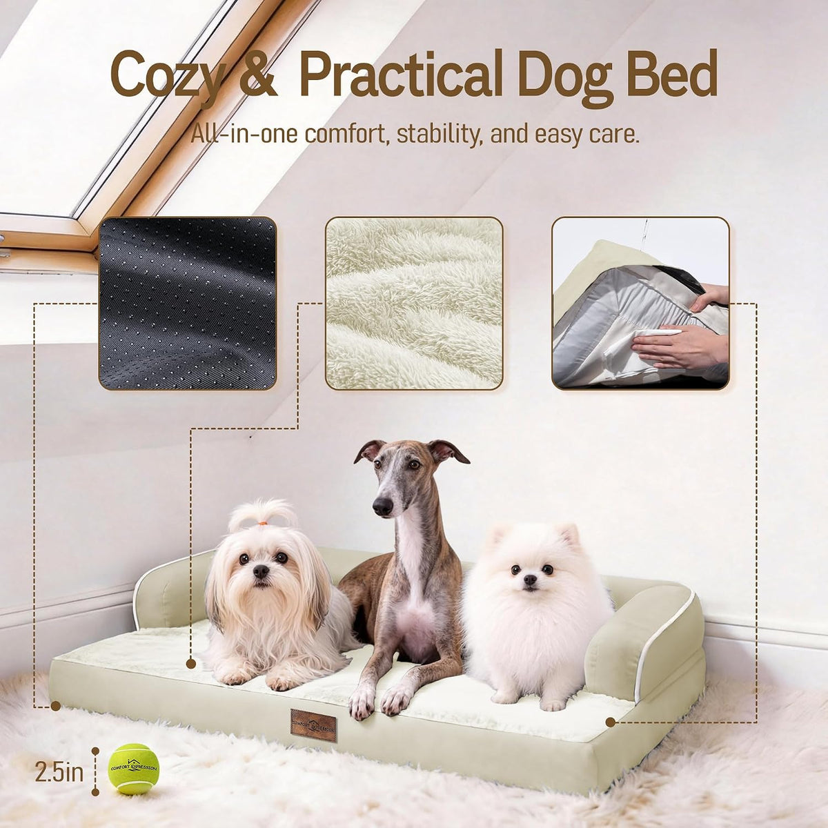 Comfort Expression Orthopedic XL Dog Bed for Large and Extra Large - Beige / 48"L x 33"W x 8"Th - image 4