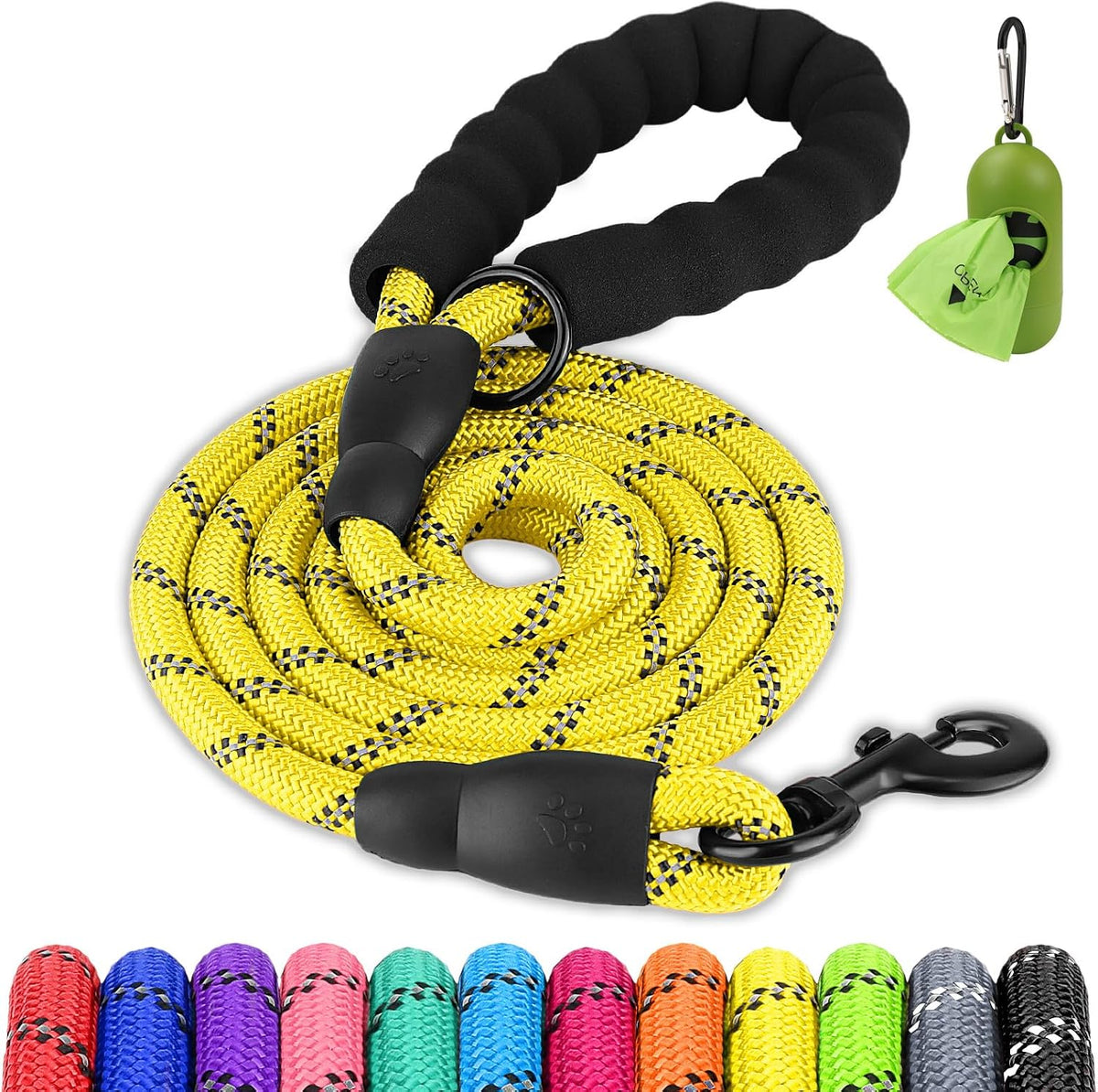 Joytale Rope Dog Leash for Medium Large Dogs, Padded Handle - 5FT×1/2'' (20~120 lbs) / Yellow