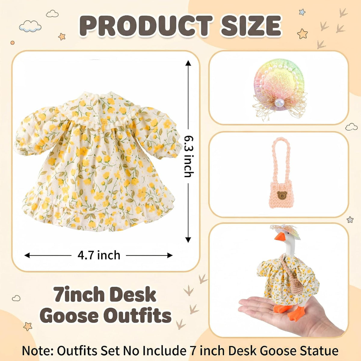 7inch Desk Goose Outfits, Mini Desktop Goose Clothes with Sunglasses & Necklaces, Brown Leopard - Floral a / 7 Inch - image 2