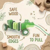 Baby Toys Car,Wooden Pull Along Toy for Toddlers 1 2 3 Year Olds – Fun for Kids & Family - Crocodile - image 2