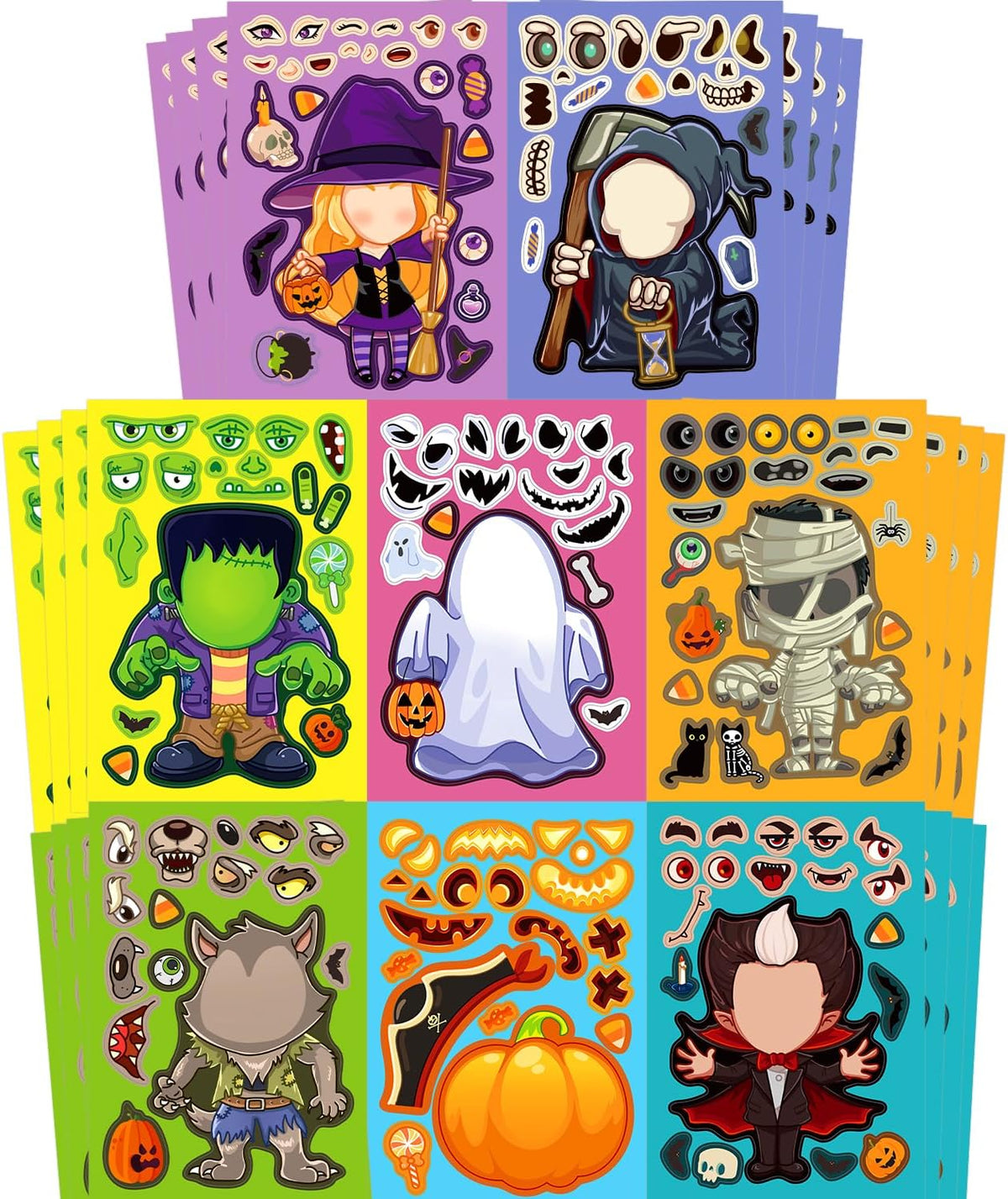 Aowplc 56 Halloween Pumpkin Make-a-Face Sticker Sheets for Kids - 32 Halloween