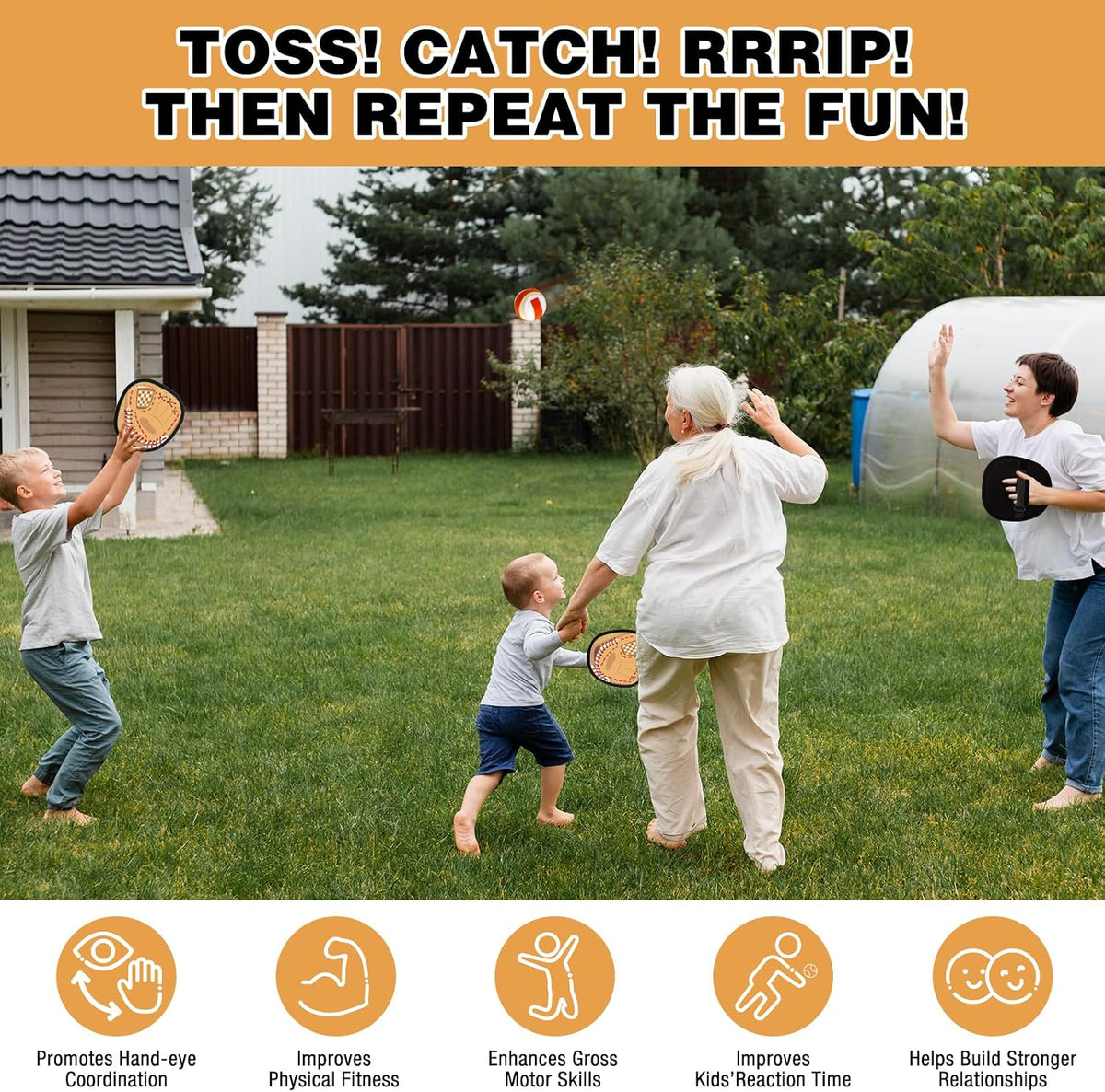 Aywewii toss and catch game with sticky hook and loop paddles and soft balls - view 15