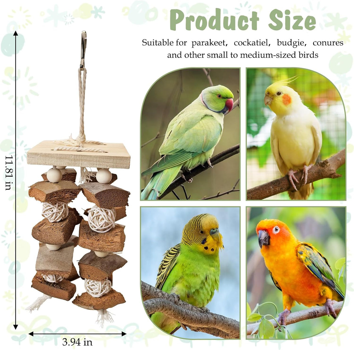 Macaw Toys Extra Large Parrot Toys Natural Wood Bird Chewing Toys - D: With Coconut Shell - image 2