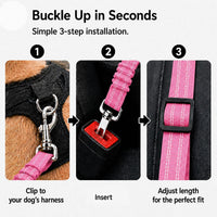 Dog Seat Belt 2Pcs, Retractable Pet Car Harness - Pink - image 3