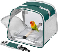 Small Bird Carrier, Large Window Travel Cage with Stand and Easy Clean Tray for Parrot Parakeet - Green