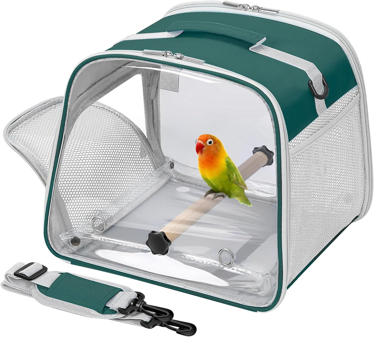Small Bird Carrier, Large Window Travel Cage with Stand and Easy Clean Tray for Parrot Parakeet - Green