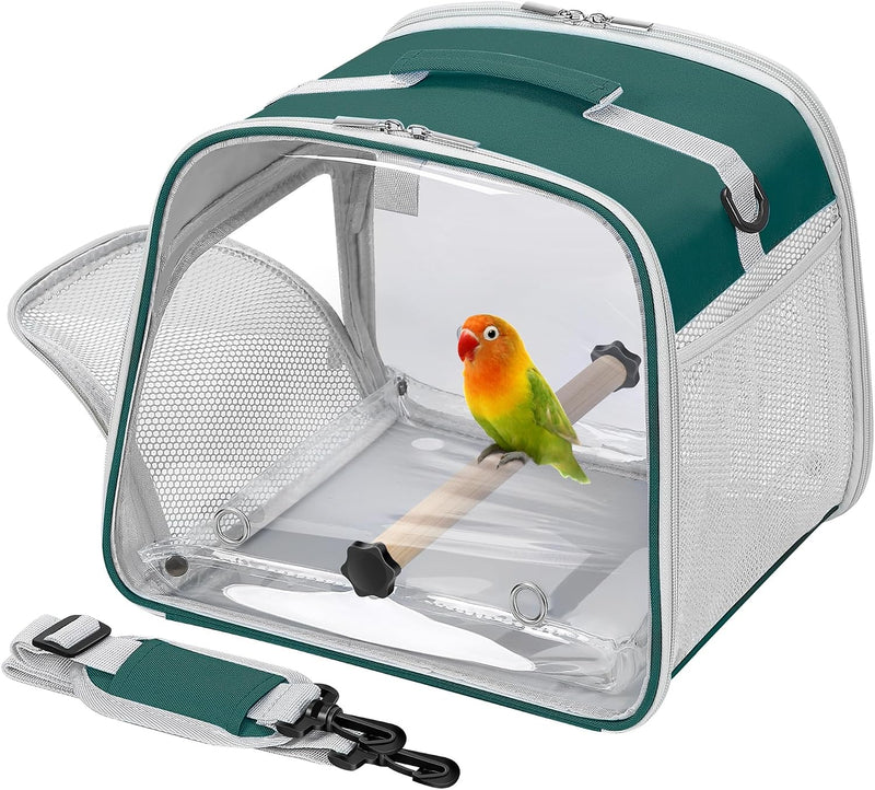 Small Bird Carrier, Large Window Travel Cage with Stand and Easy Clean Tray for Parrot Parakeet - Green