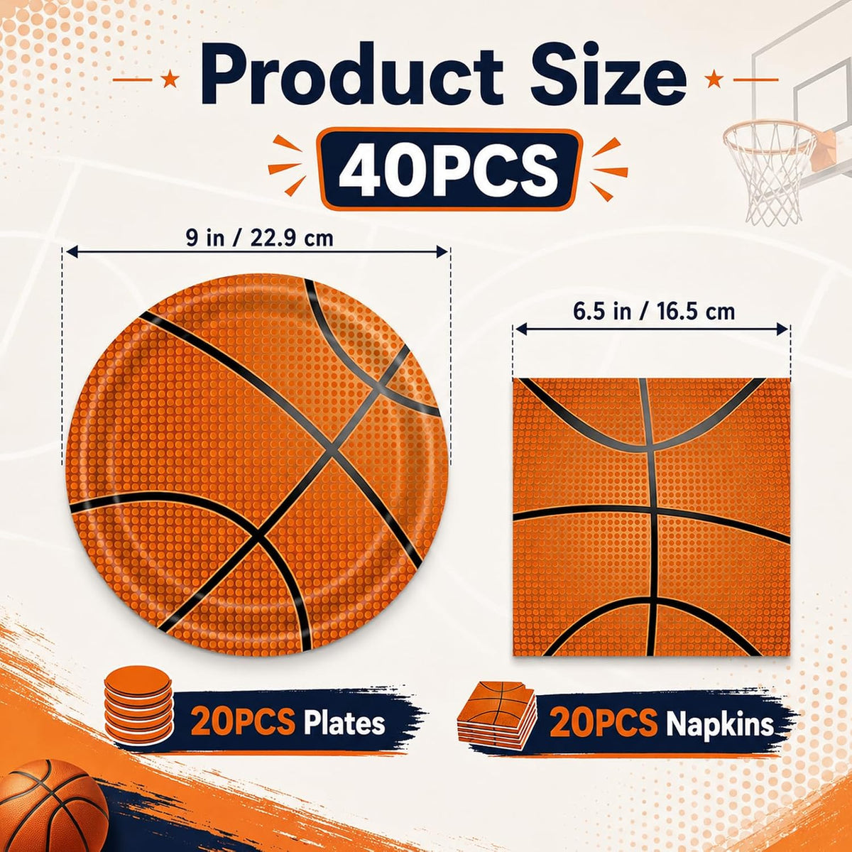 40 Pcs Basketball Plates and Napkins Set - Basketball - image 2