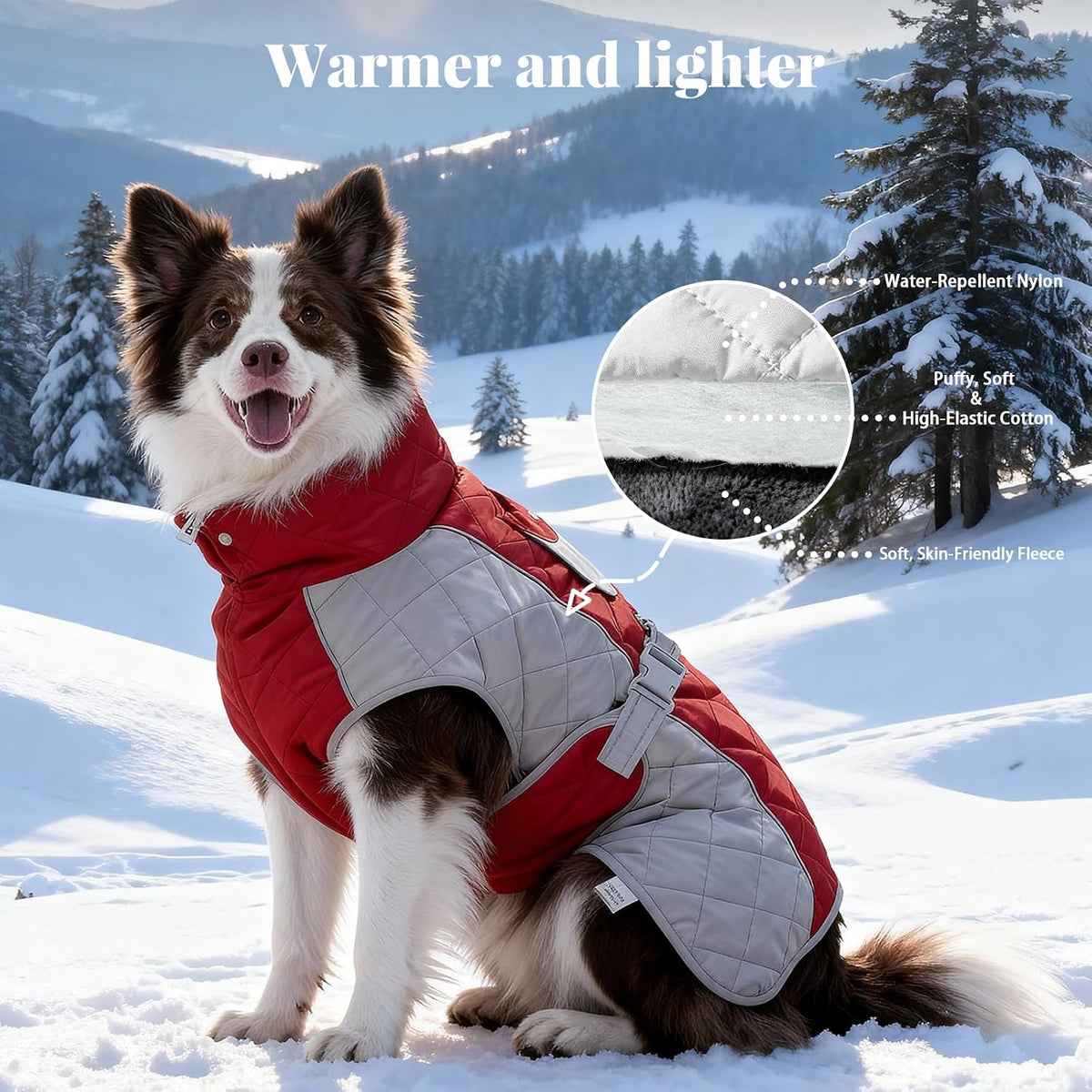 Dog Coat Dogs Jacket Waterproof Reflective Adjustable Dog-Winter - Red / X-Large(chest 28~31in) - image 4