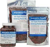 Aquatic Foods Inc. 12-Type Ultra Mix of 1mm, 2mm, 3mm Floating & Sinking California Blackworm and Intense Coloring Pellets for All Tropical Fish & Pond Fish...1/2-lb Bag