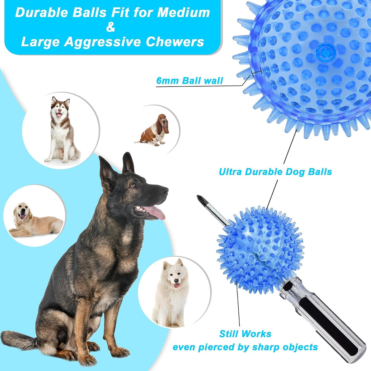 Dog Balls 4.5” Squeaky Dog Toys Spikey Ball for Aggressive Chewers - 3.5 Set of 6 - image 3