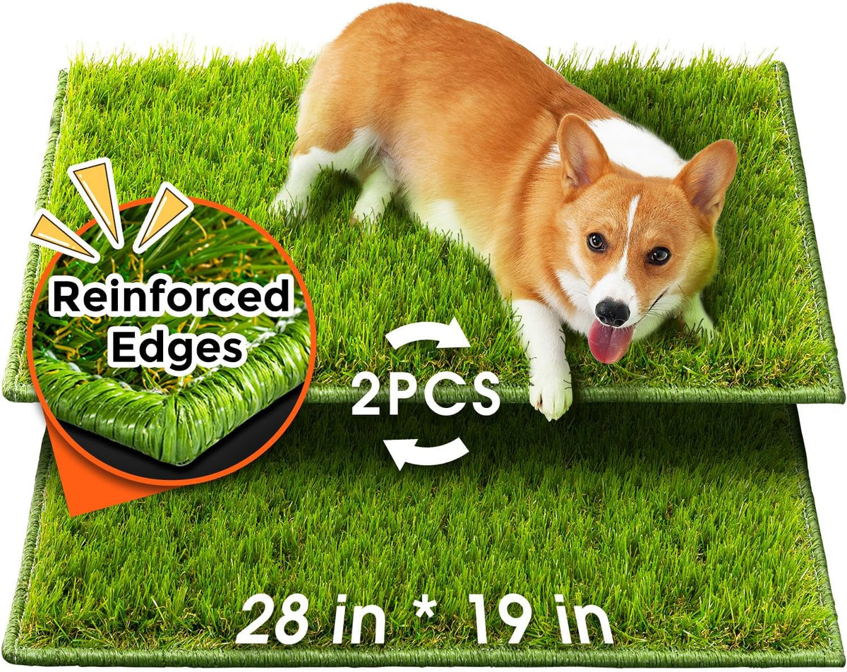 Hompet Dog Grass Pad with Tray Large, 35"x22.5" - Green / 28 x 19"