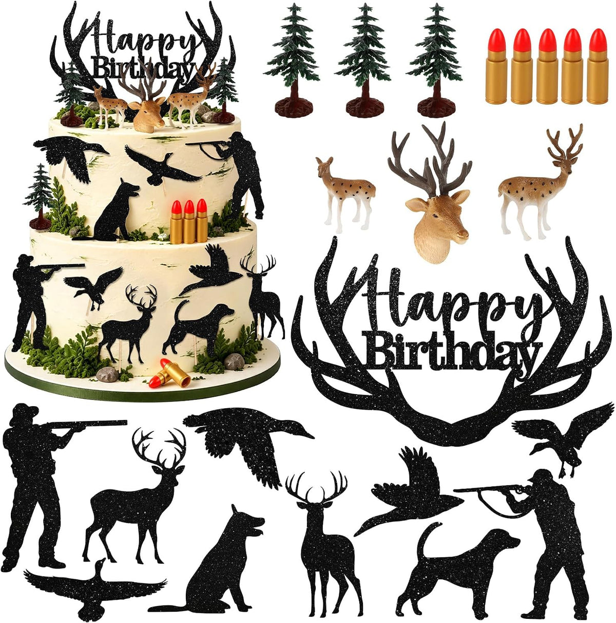 Hooqict 43 piece Halloween cake topper set with sign, tombstone, skulls, trees and spiders - view 2