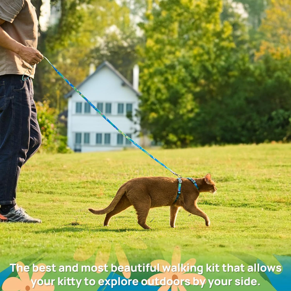 Adjustable Cat Harness and Leash Set Escape Proof – Essentials for Cats - Hawaii Green, Adjustable - image 2