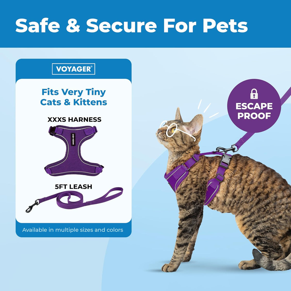 Voyager Escape-Proof Step-in Harness & Leash, Orange - Purple (327) / XXXS (Chest: 10.5 - 13") - image 2