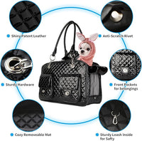 Soft-Sided Pet Travel Carrier Airline Approved for Pet Small Dog and Cat Collapsible, Black Shiny Patent Leather