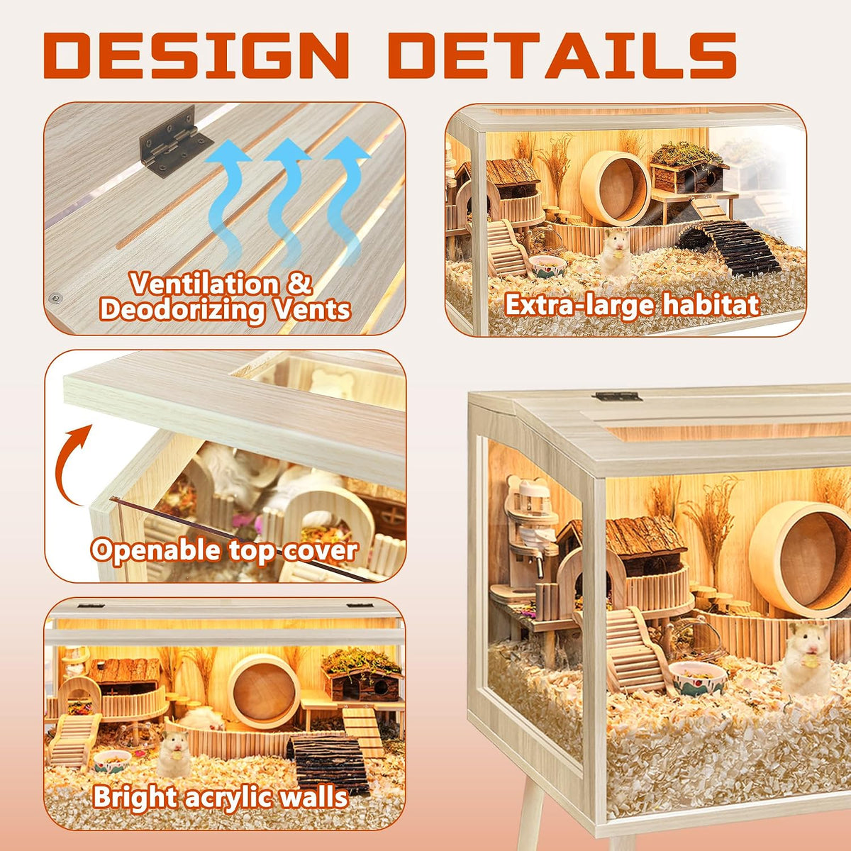 PROLEE Small Animal Cage, Hamster Cage Wooden Roof - 32.0"L x 16.0"W x 40.0"H / Wooden Roof - image 4