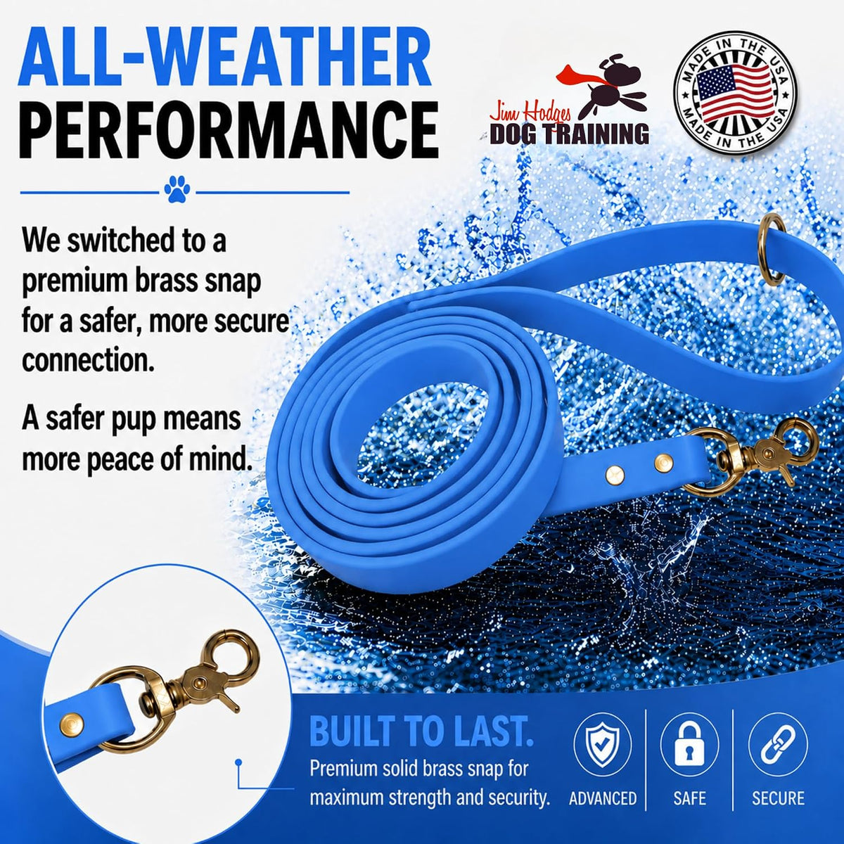 Biothane Leash, Brass, 6 ft x 5/8, Black – Essentials for Dogs - 1/2 / Light Blue - image 3