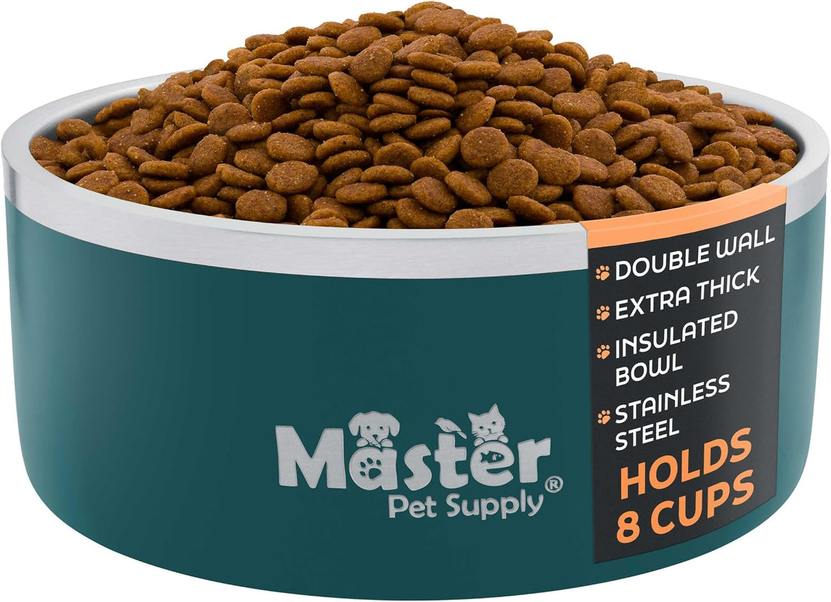 Master Pet Supply Stainless Steel Dog Bowls 128 oz Heavy Duty Aqua Sky – Essentials for Dogs - Emerald Sea / 8 Cups (64 oz)