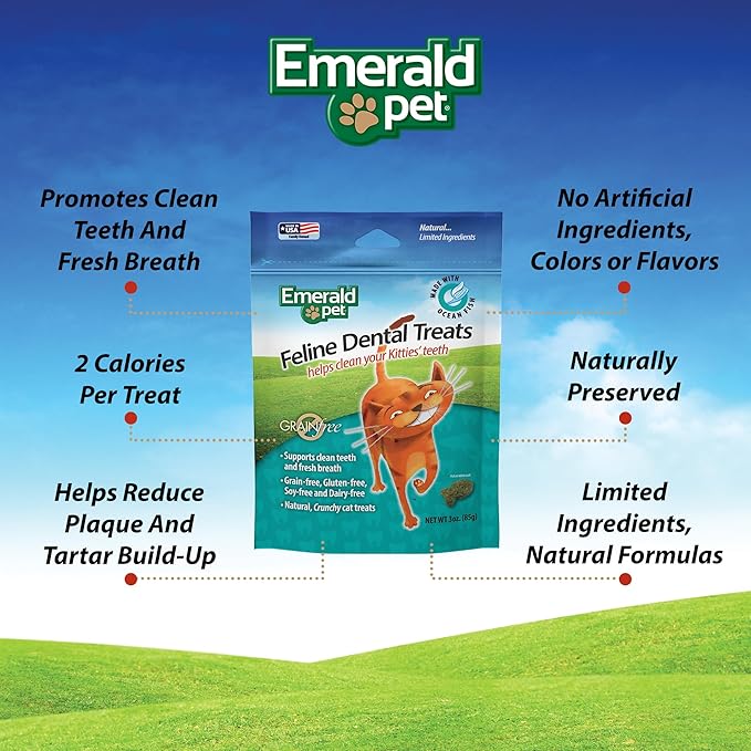 Feline Dental Treats — Tasty and Crunchy Cat Dental Treats Grain Free — Natural Dental Treats to Clean Cat Teeth, Freshen Cat Breath, and Reduce Plaque and Tartar Buildup — Ocean Fish Treats, 3 oz