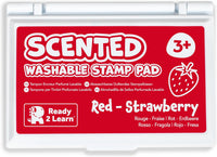 READY 2 LEARN strawberry scented stamp pad for kids with red ink in a plastic flip case
