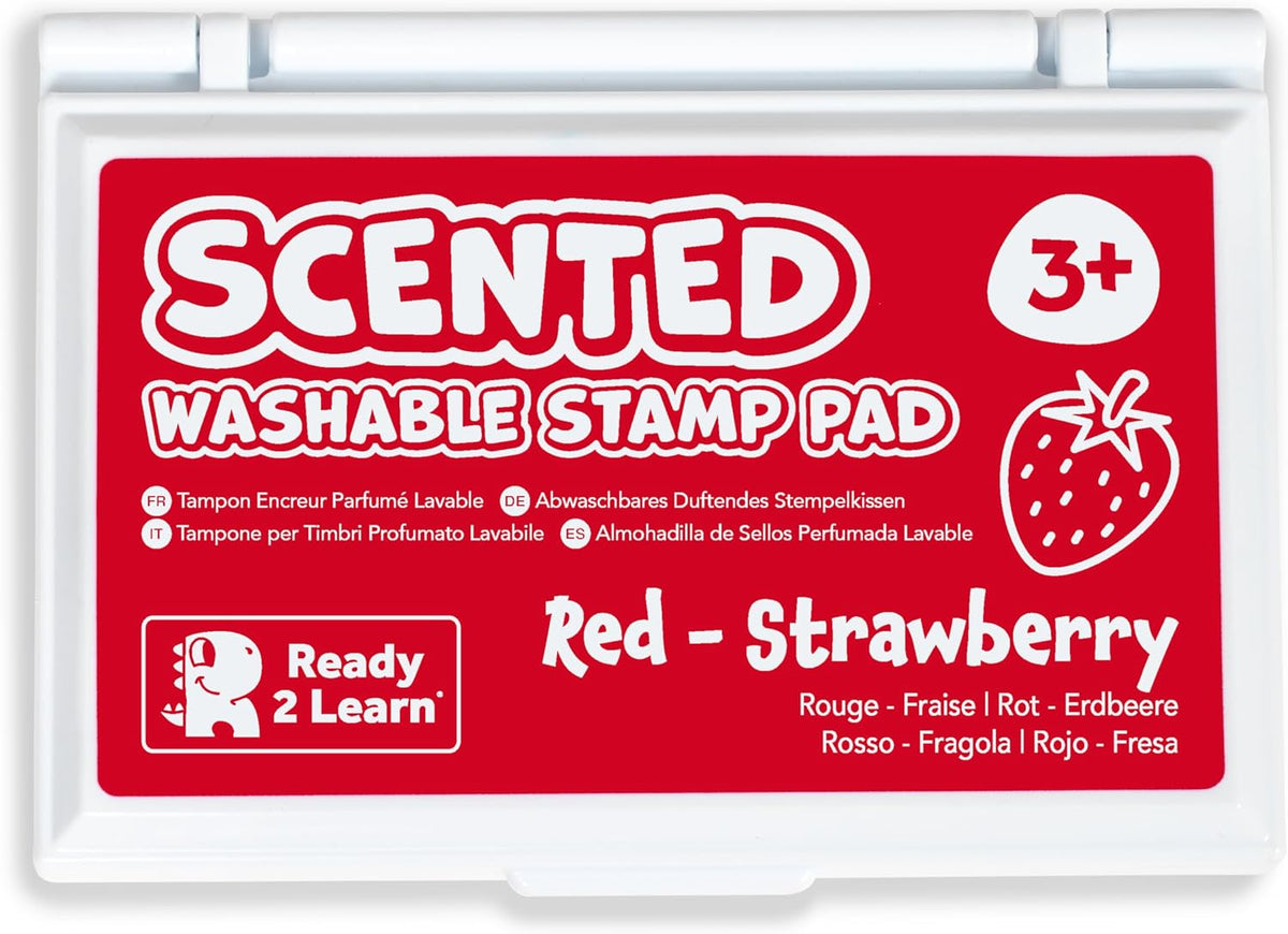 READY 2 LEARN strawberry scented stamp pad for kids with red ink in a plastic flip case