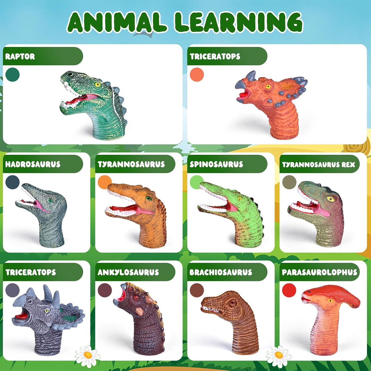 Dinosaur Finger Puppets, 10 PCS Dinosaur Head Puppet Set for Party Favors, Prize Box Toys - image 2