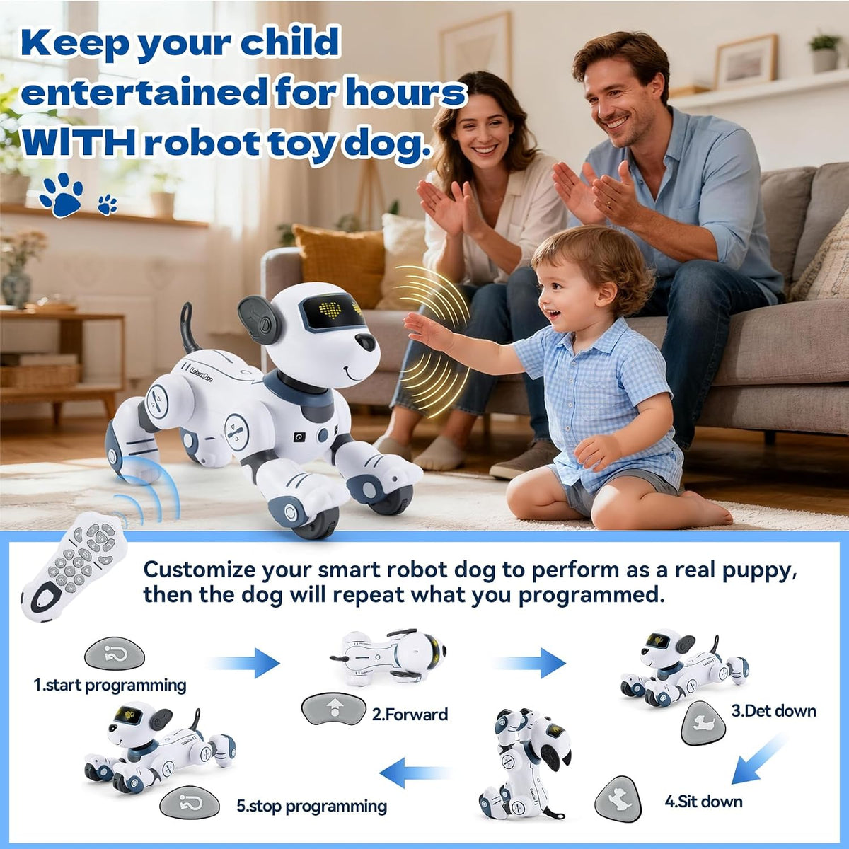 FUUY interactive remote control robot dog for kids in blue - view 5