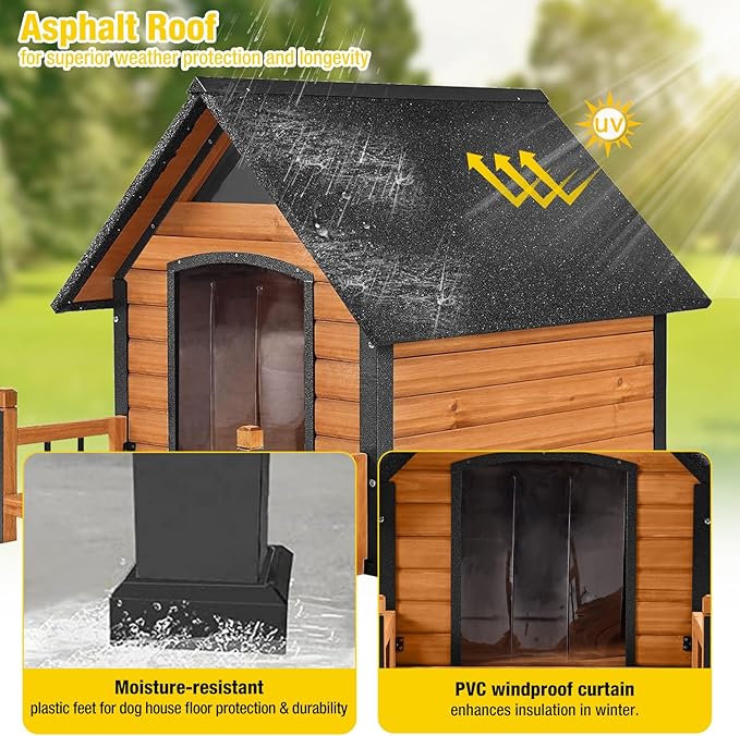 AIVITUVIN Outdoor Dog House with Anti-Chewing Durable Metal Frame Dog Kennel for Large Breed Dog Shelter Weatherproof (Brown 50.9" D x 37.4" W x 37.2" H