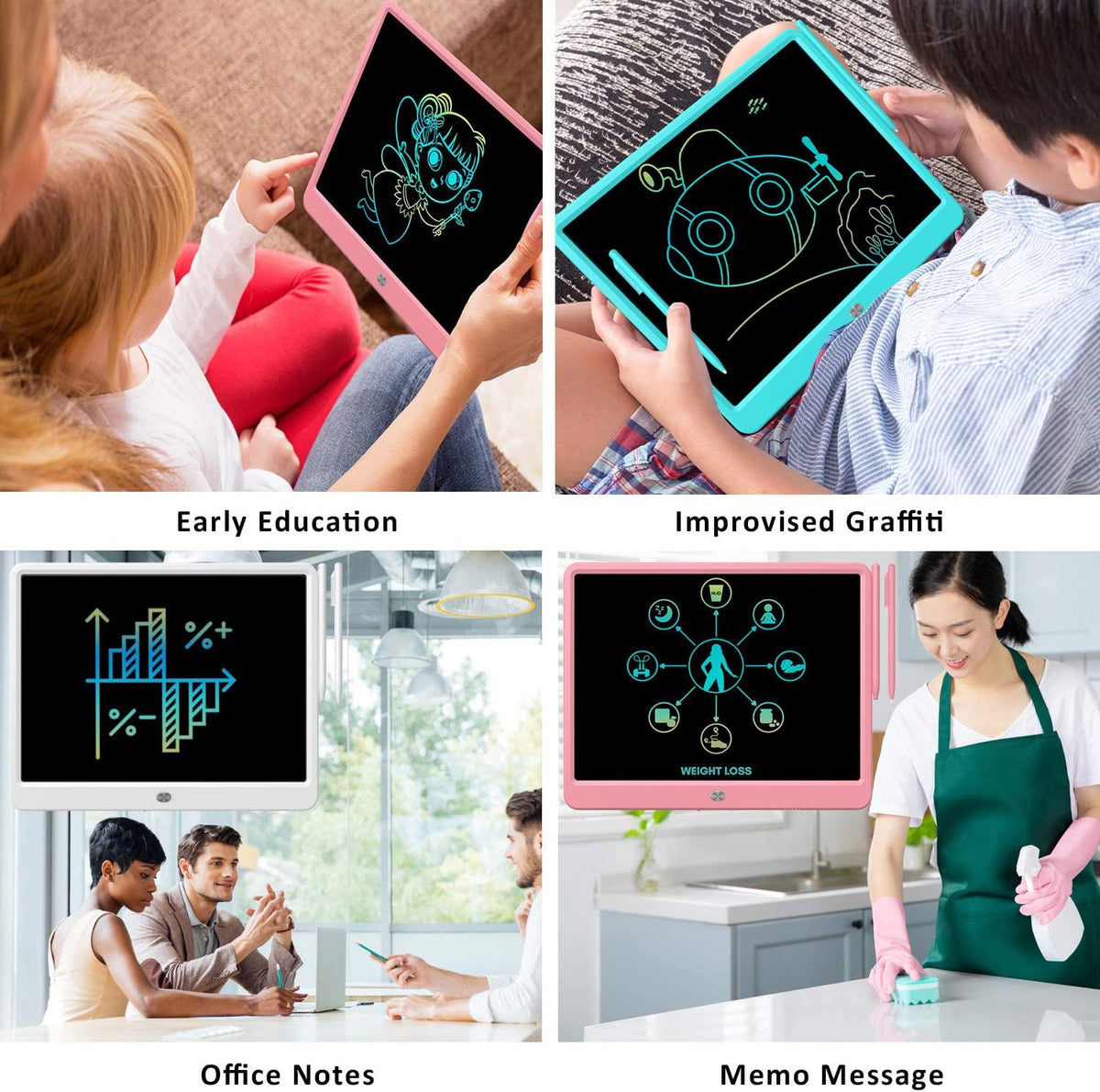 FLUESTON LCD Writing Tablet for Kids - 13"W x 9.8"H / Cute Pink - image 4