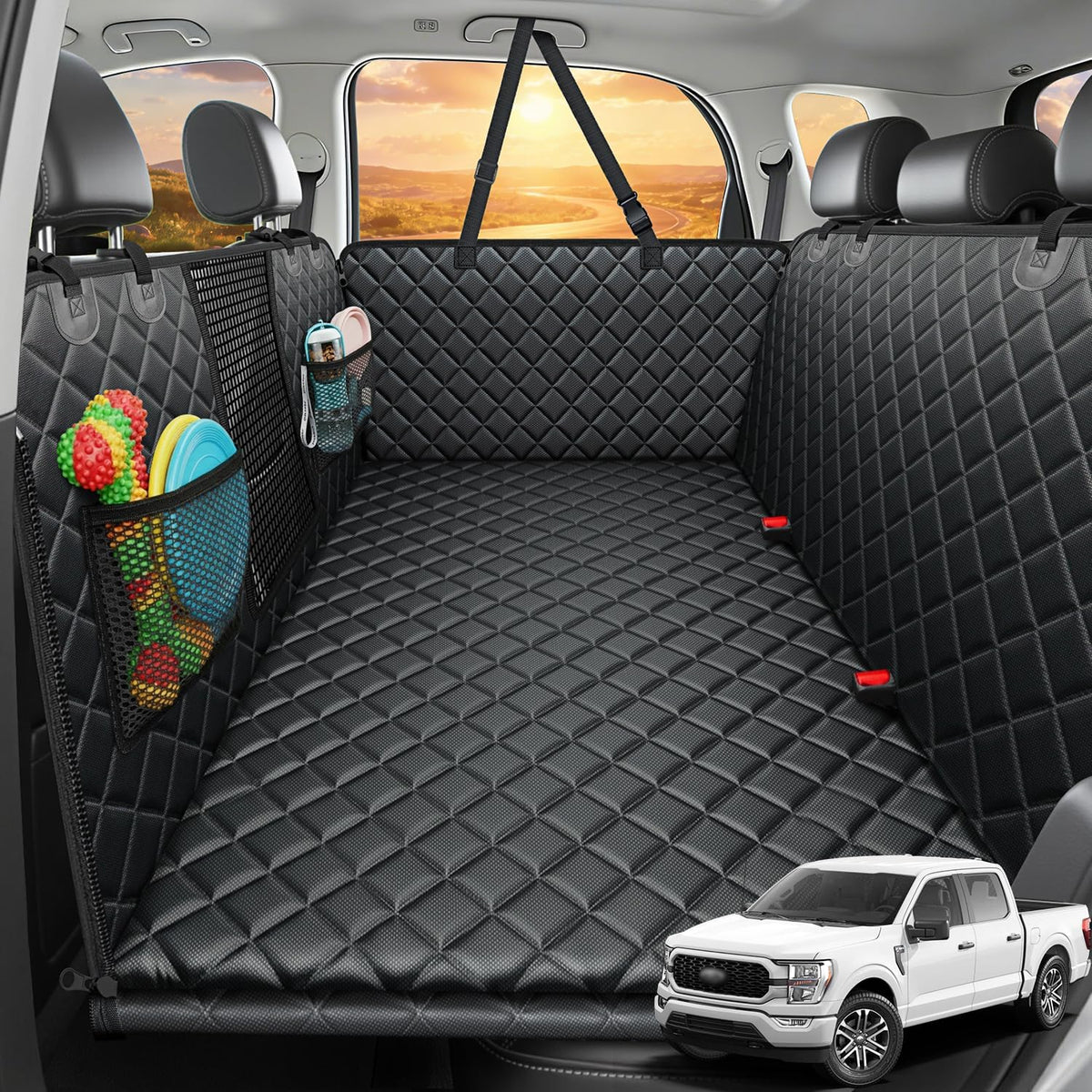 URPOWER Back Seat Extender for Dogs - Black / XL - Full Size Crew Cab Truck